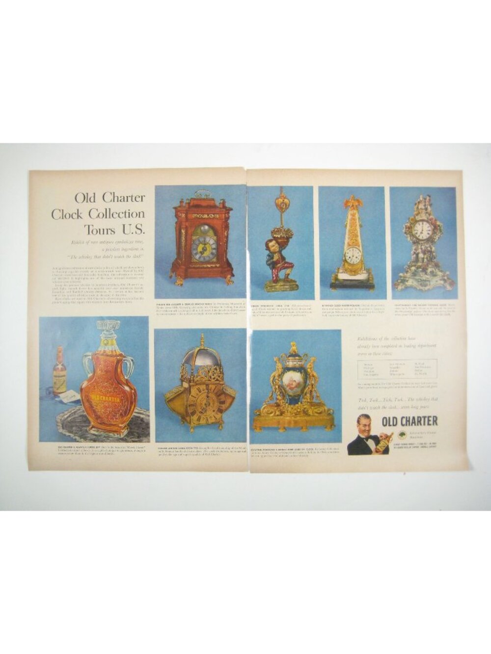 Vintage Old Charter Clock Collection Advertisement Print 1950s 2 Page